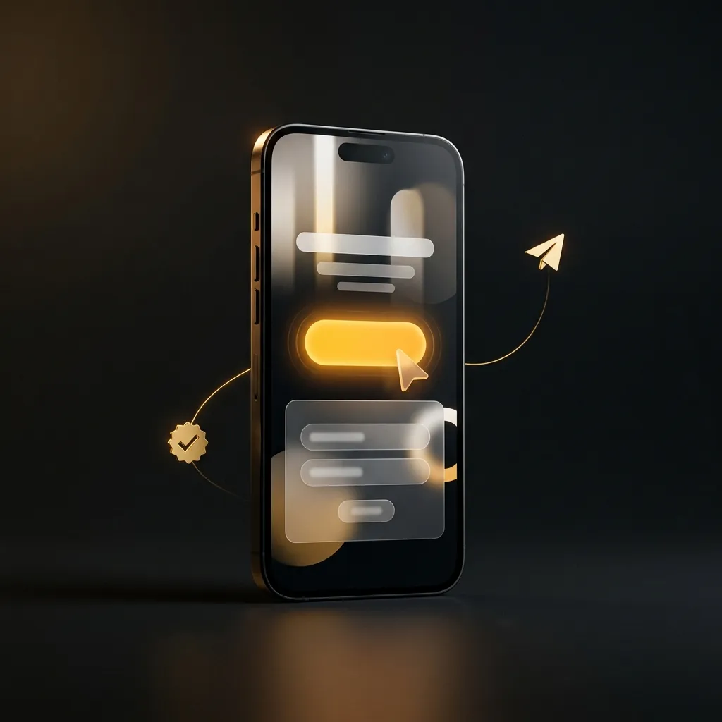 Smartphone showing a landing page with an amber call-to-action button and a checkmark badge
