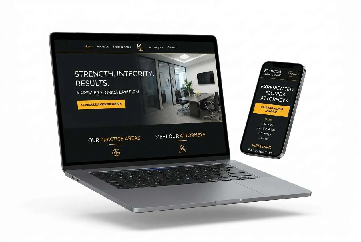 Laptop and smartphone showing a professional-services website with a Schedule a Consultation button