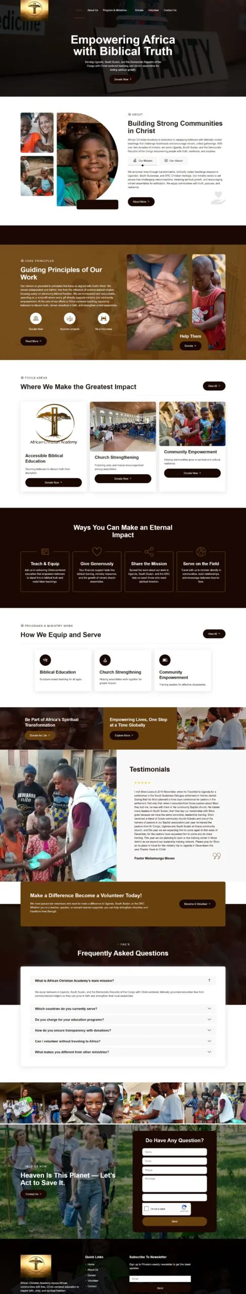 Full-page screenshot of the africanchristianacademy.org website