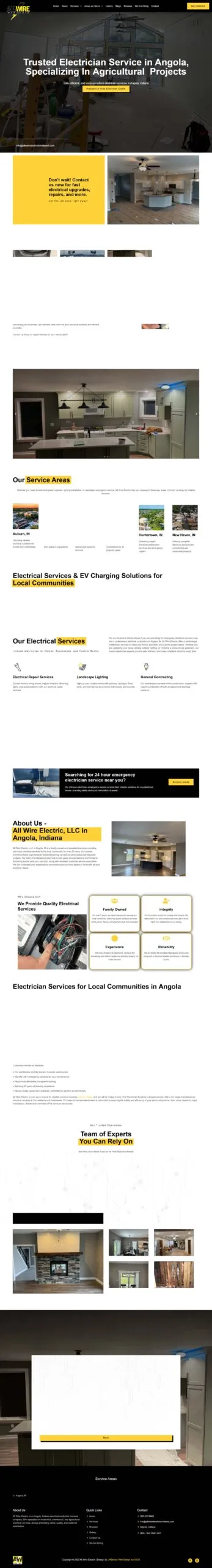 Full-page screenshot of the allwireelectricllcmidwest.com website