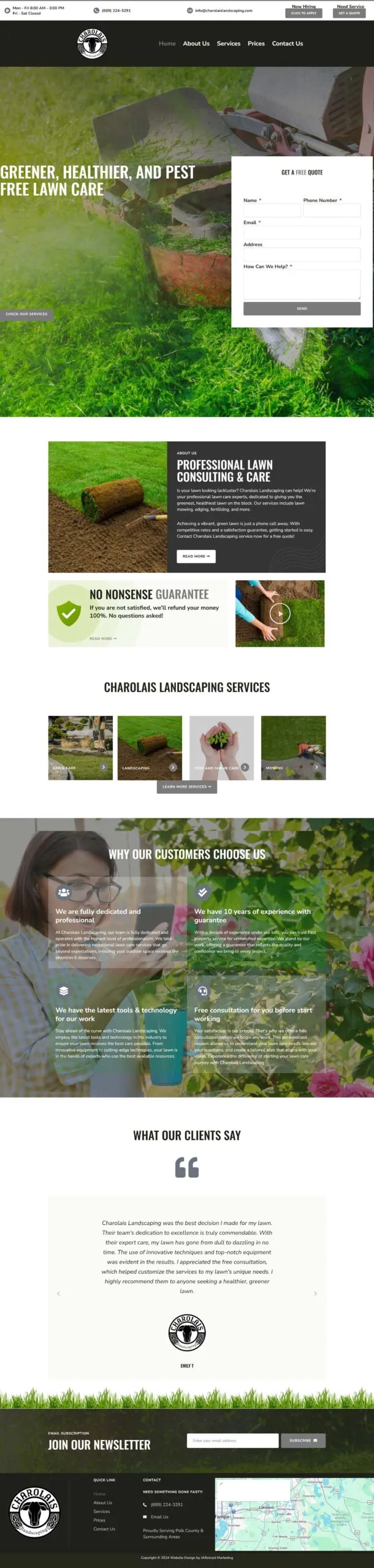 Full-page screenshot of the charolaislandscaping.com website
