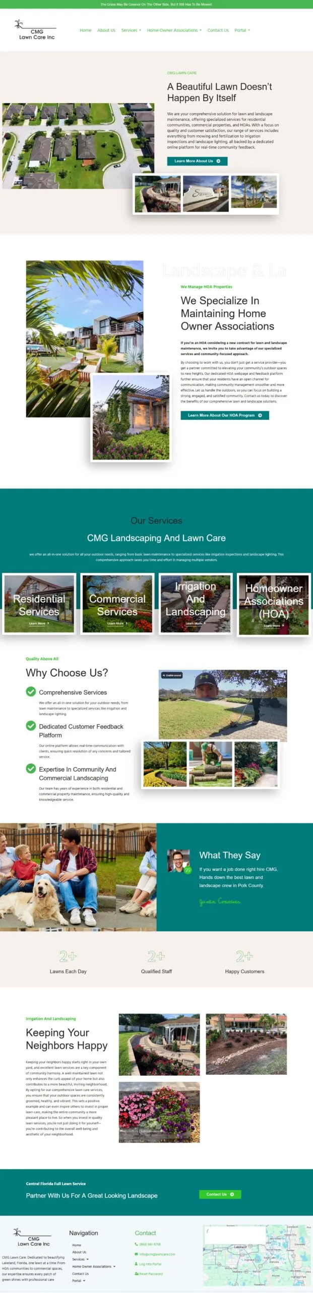 Full-page screenshot of the cmglawncare.com website