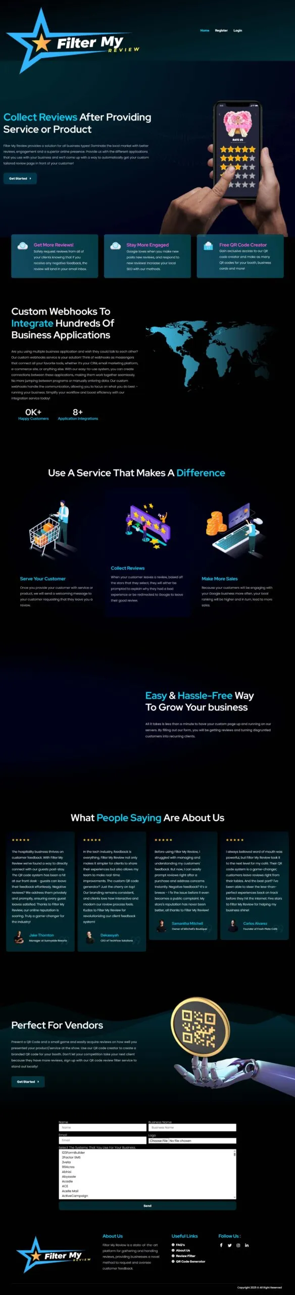 Full-page screenshot of the filtermyreview.com website