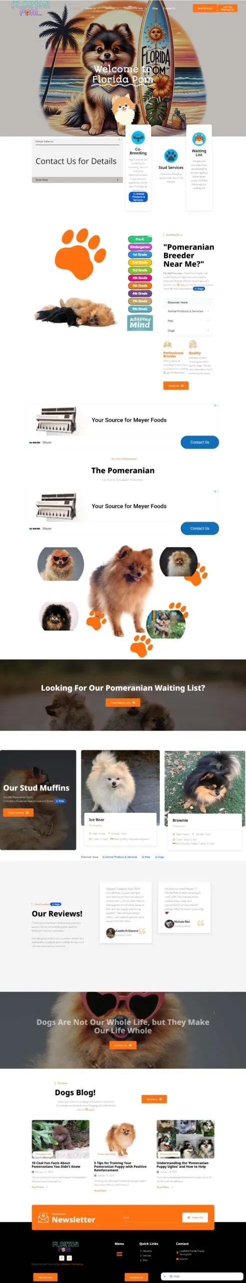 Full-page screenshot of the floridapom.com website