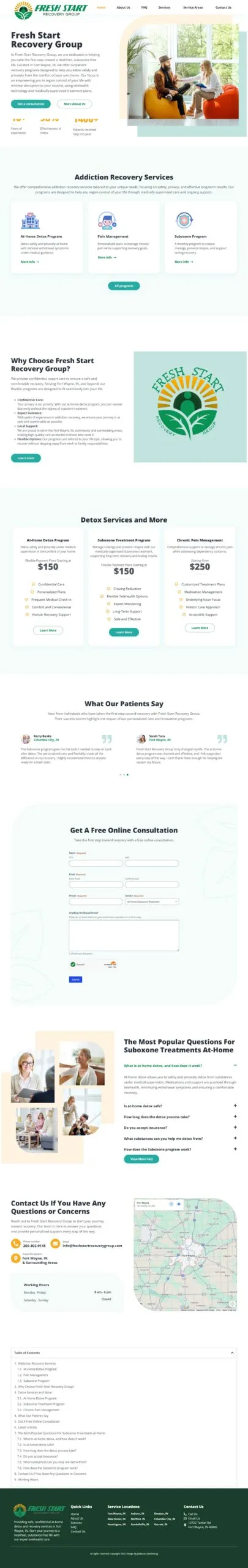 Full-page screenshot of the freshstartfortwaynedetox.com website