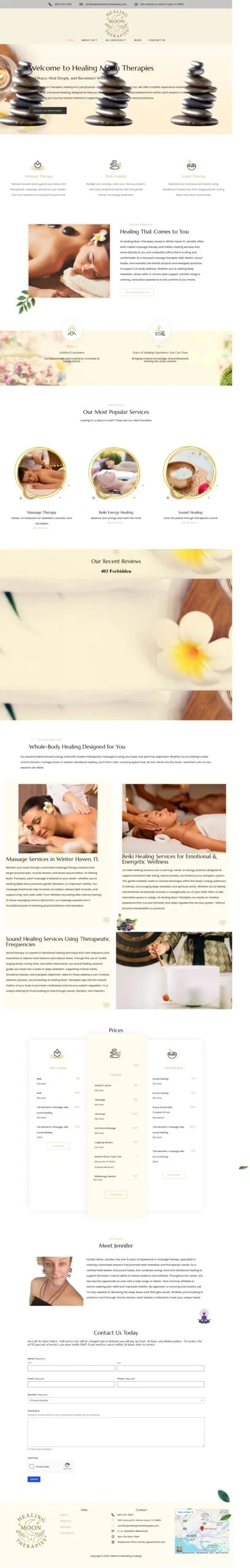 Full-page screenshot of the healingmoontherapies.com website