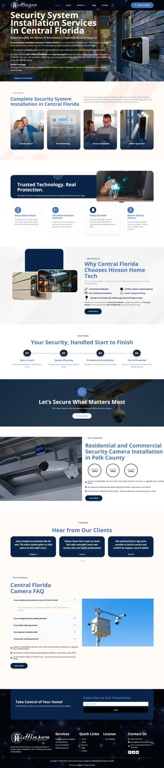 Full-page screenshot of the hinsonhometech.com website