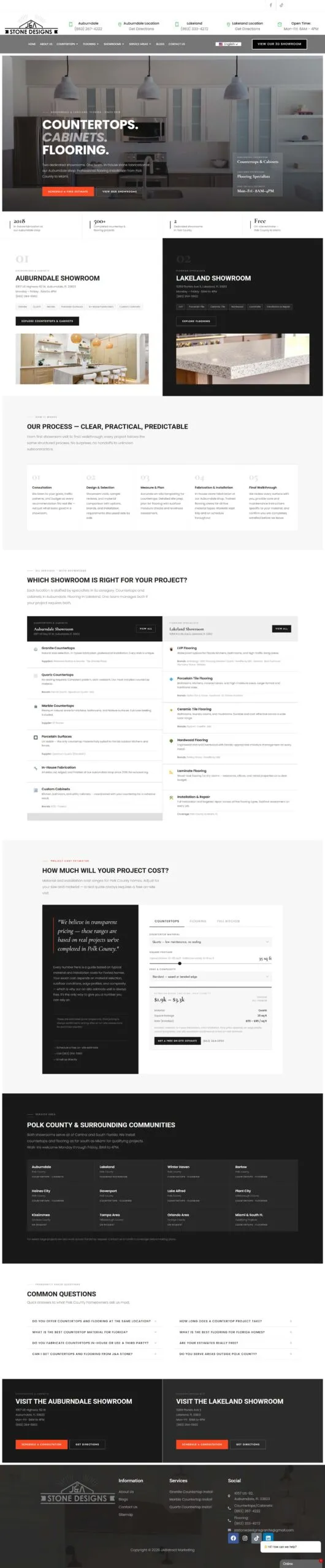 Full-page screenshot of the jandastonedesigns.com website