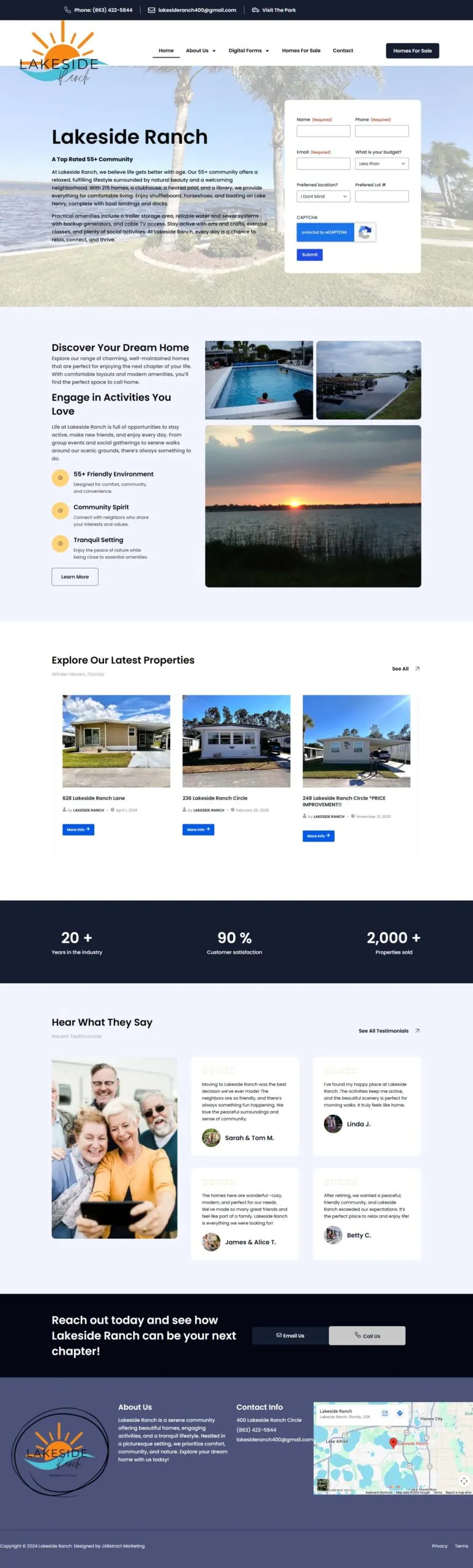 Full-page screenshot of the lakesideranchpark.com website