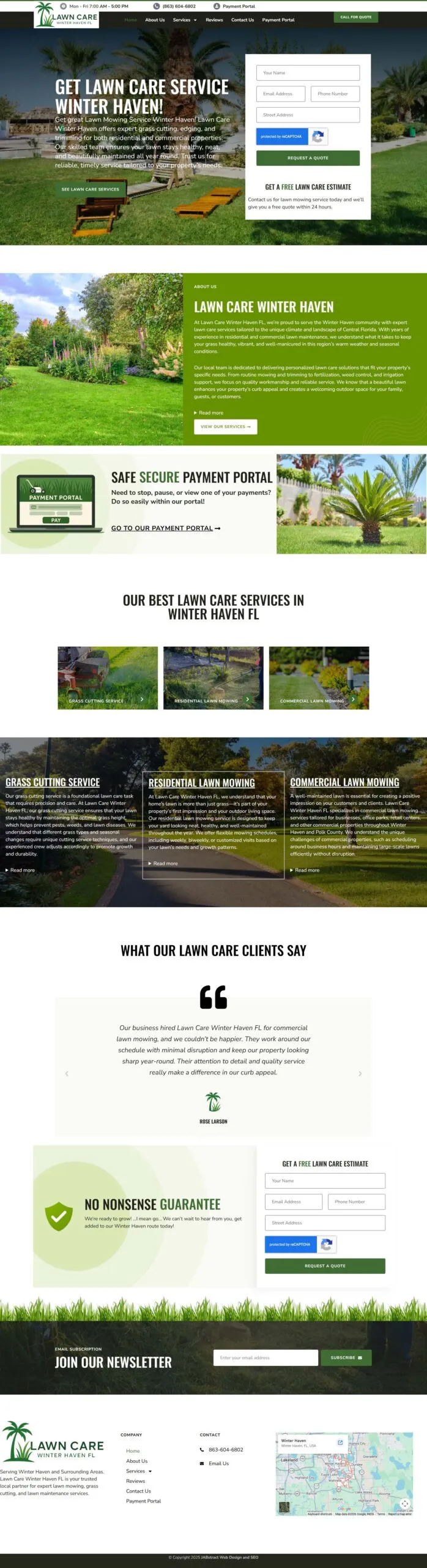 Full-page screenshot of the lawncarewinterhavenfl.com website