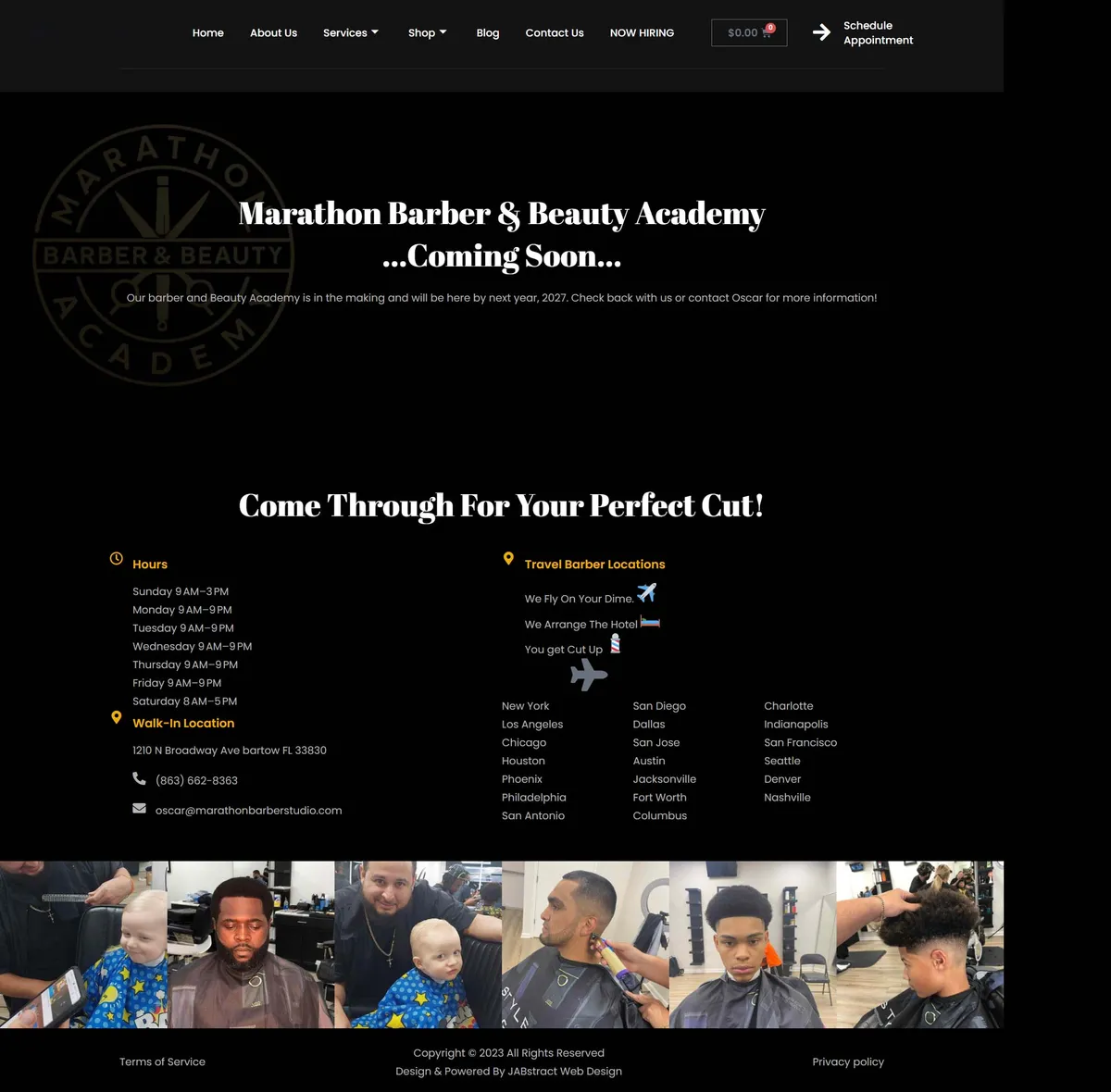 Full-page screenshot of the marathonacademyelite.com website