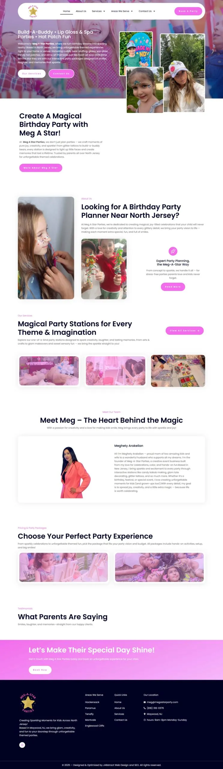 Full-page screenshot of the megastarparty.com website
