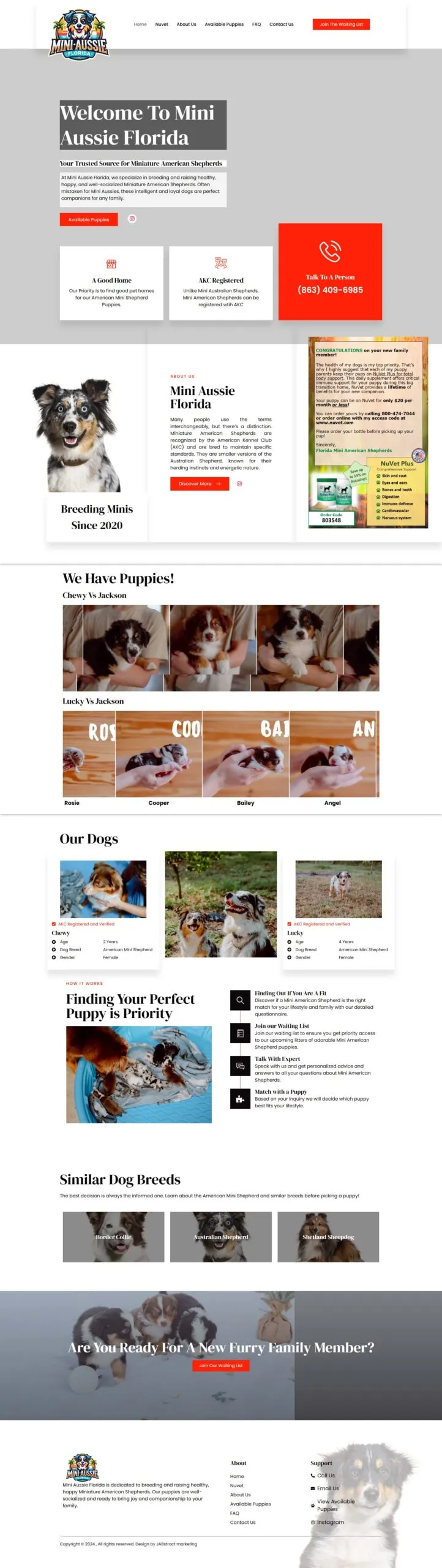 Full-page screenshot of the miniaussieflorida.com website