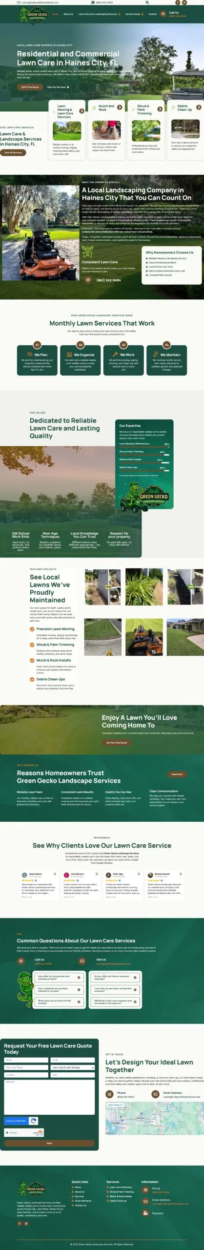 Full-page screenshot of the mowedbygecko.com website