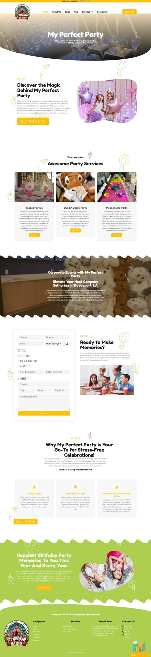 Full-page screenshot of the myperfectparty.fun website