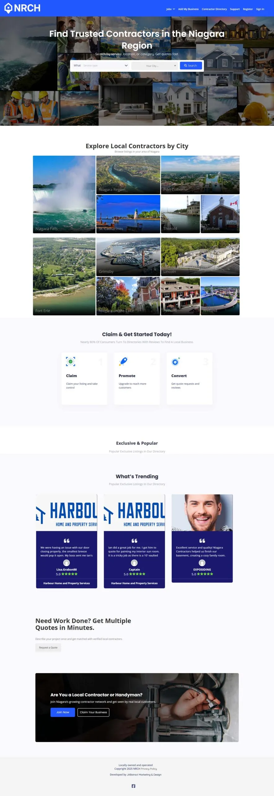 Full-page screenshot of the niagara-contractors.ca website