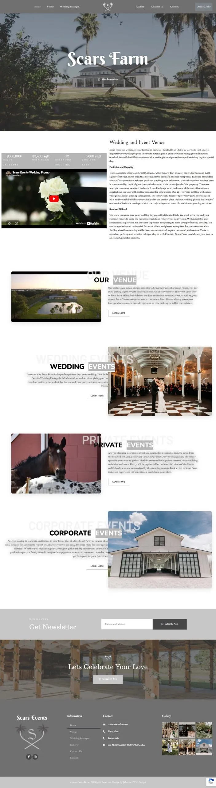 Full-page screenshot of the scarsfarm.com website