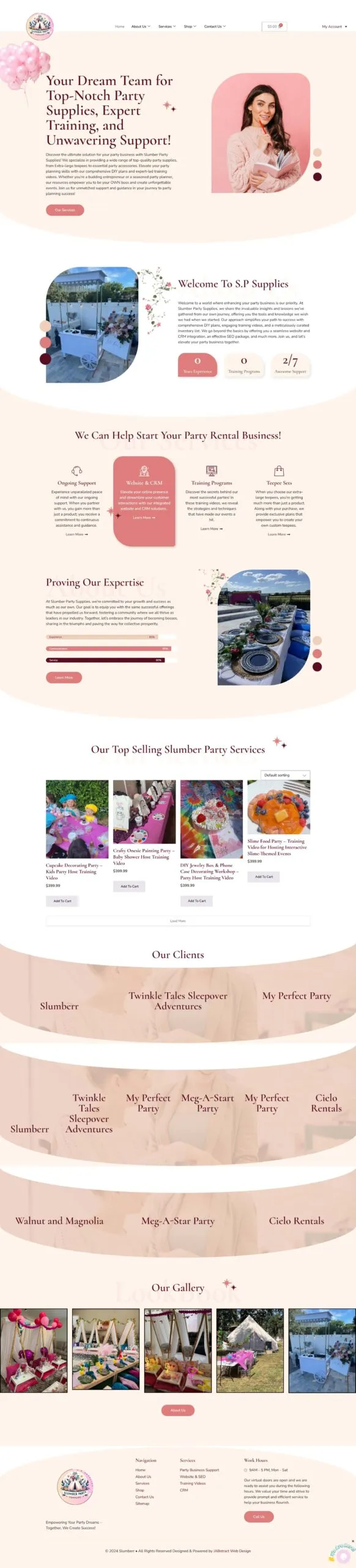 Full-page screenshot of the slumberpartysupplies.com website