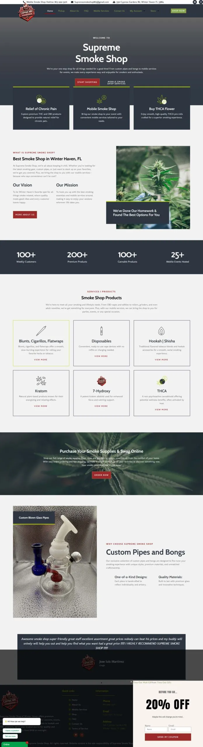 Full-page screenshot of the supremesmokeshopwinterhaven.com website