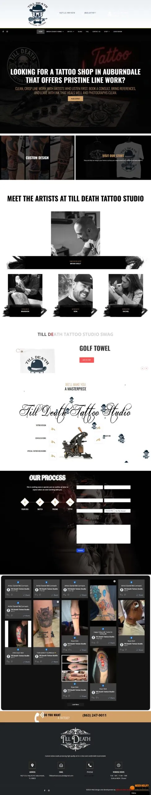 Full-page screenshot of the tilldeathtattoostudio.com website