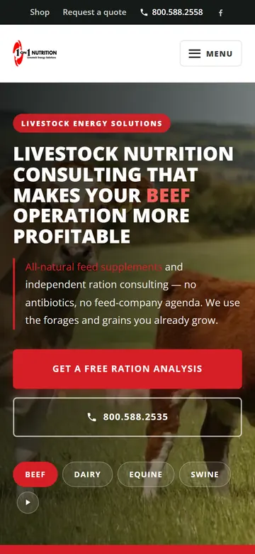 1 on 1 Nutrition home page on a phone