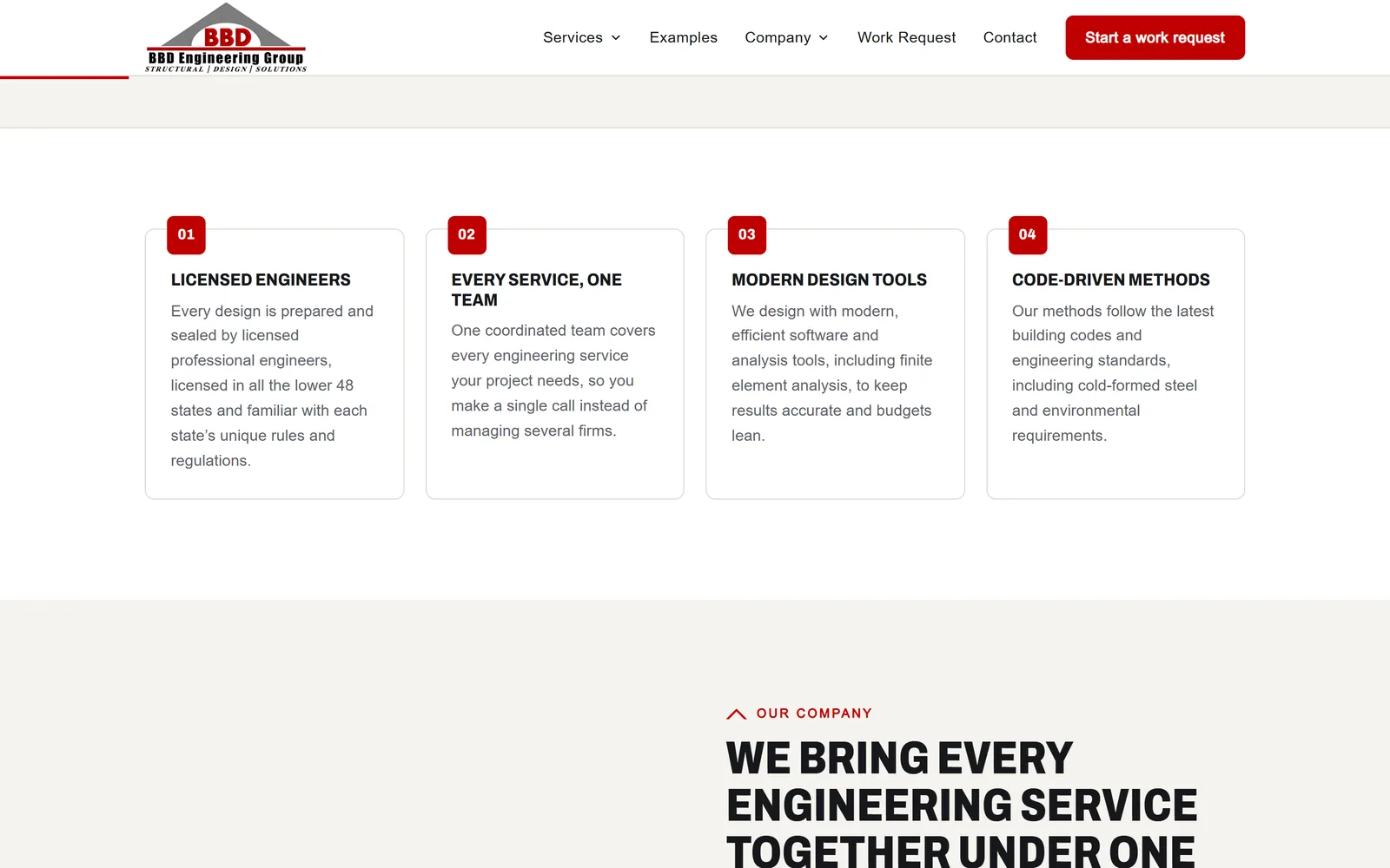 BBD Engineering: a section further down the home page