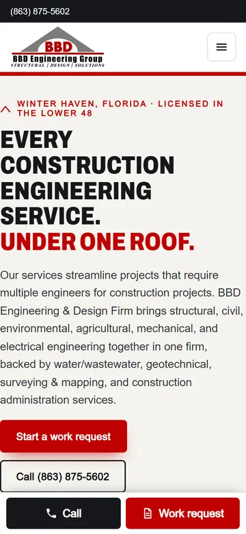 BBD Engineering home page on a phone