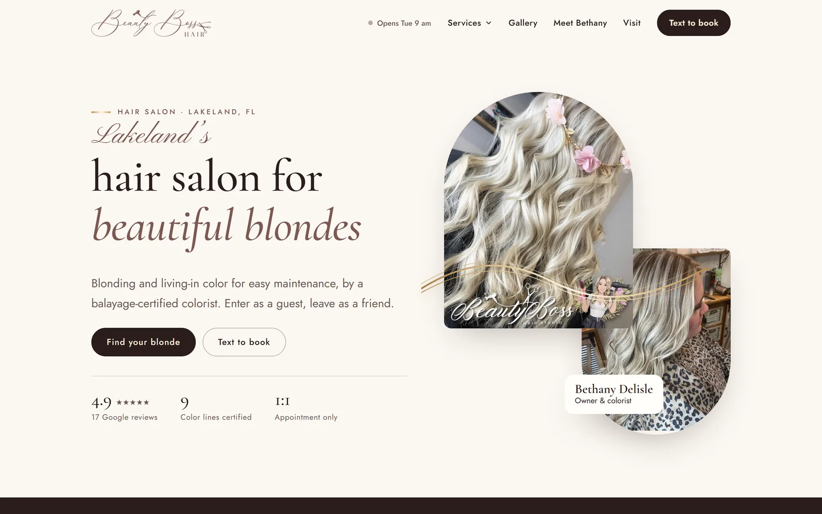 Beauty Boss Hair Studio home page on a desktop, captured October 18, 2026