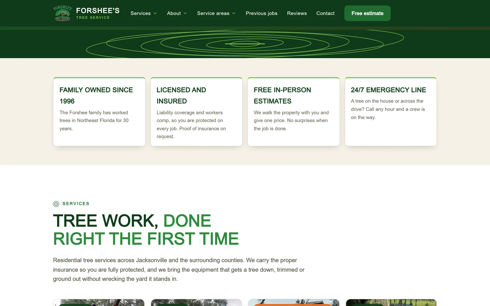 Forshee's Tree Service: a section further down the home page