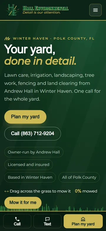Hall Environmental home page on a phone