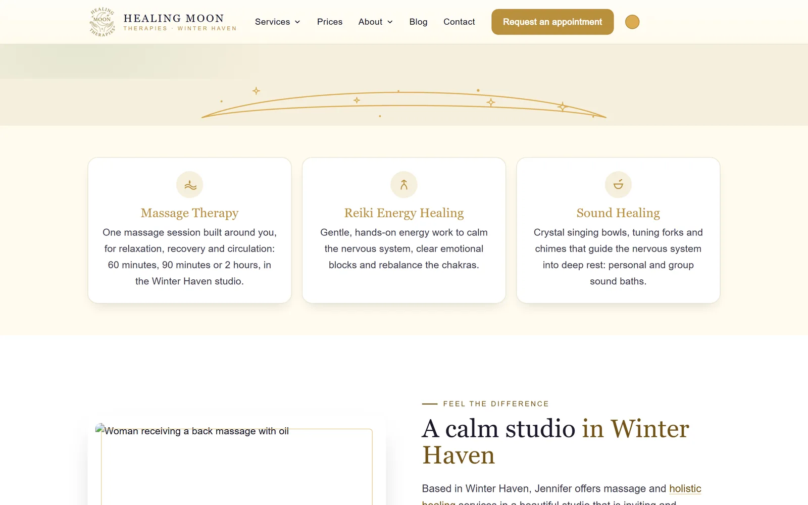 Healing Moon Therapies: a section further down the home page
