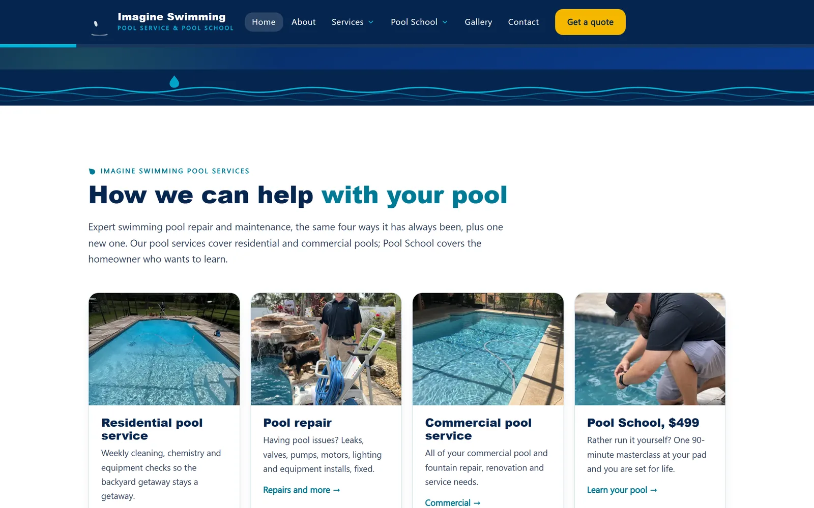 Imagine Swimming Pool Service: a section further down the home page