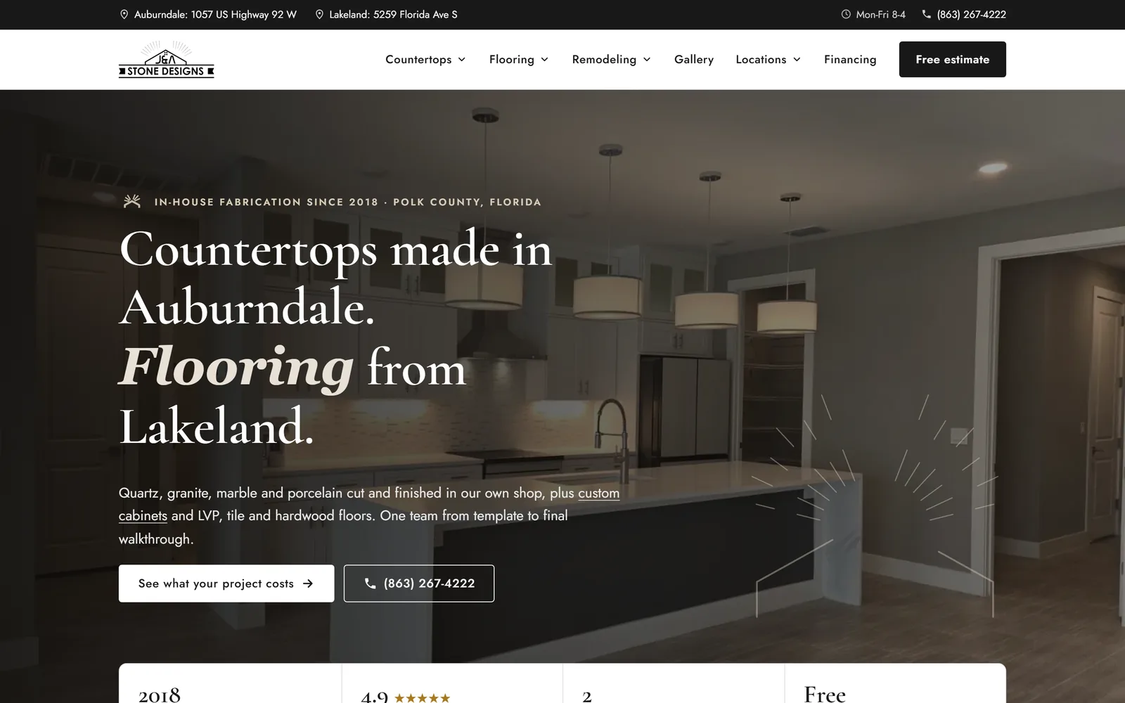 J&A Stone Designs home page on a desktop, captured October 16, 2026