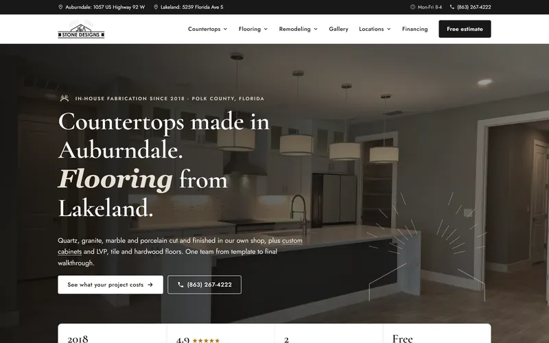 J&A Stone Designs website on a desktop