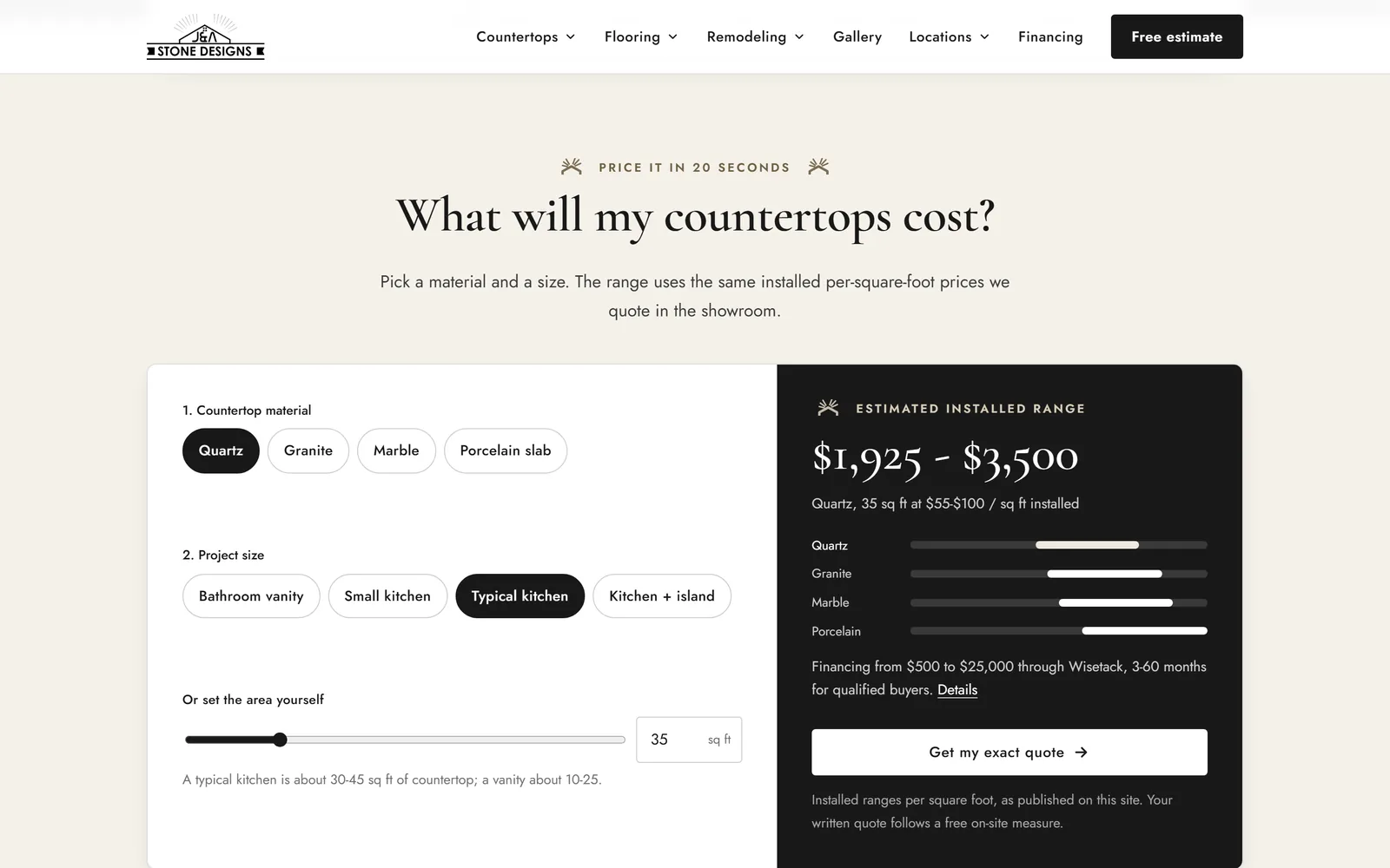 J&A Stone Designs: a section further down the home page