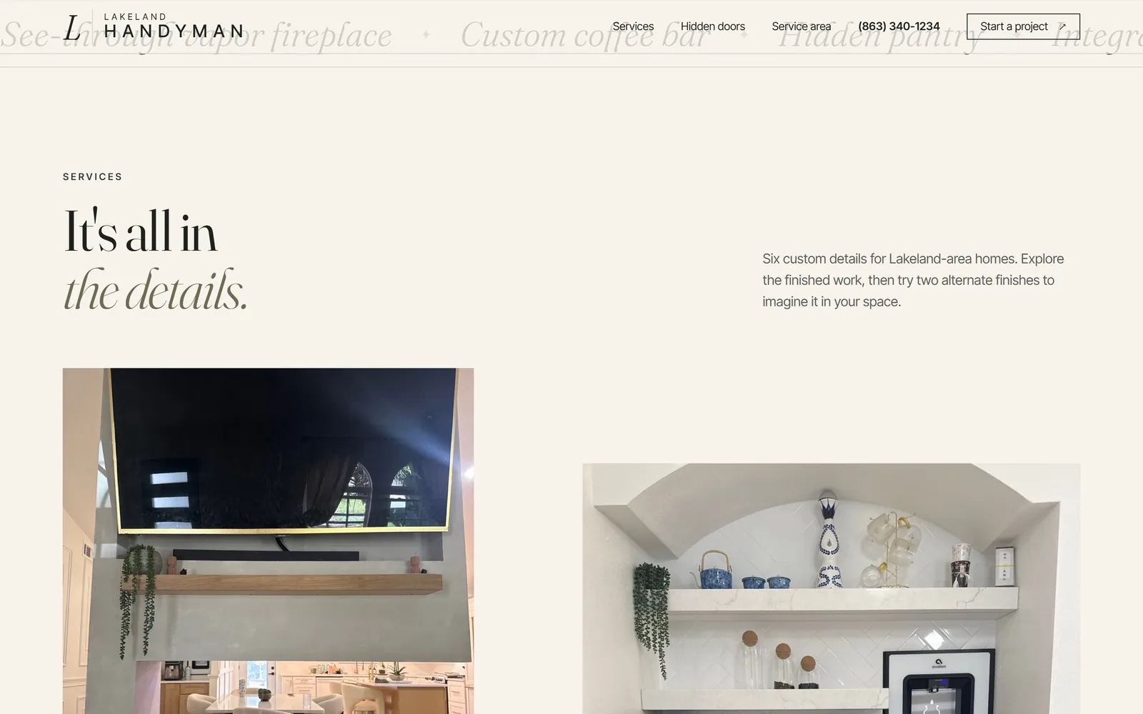 Lakeland Handyman: a section further down the home page