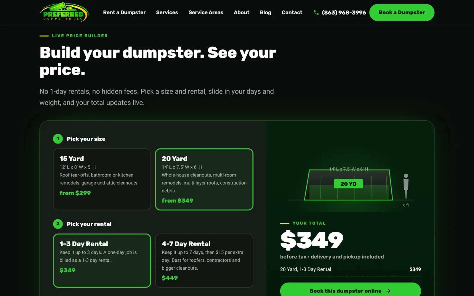 Preferred Dumpster: a section further down the home page