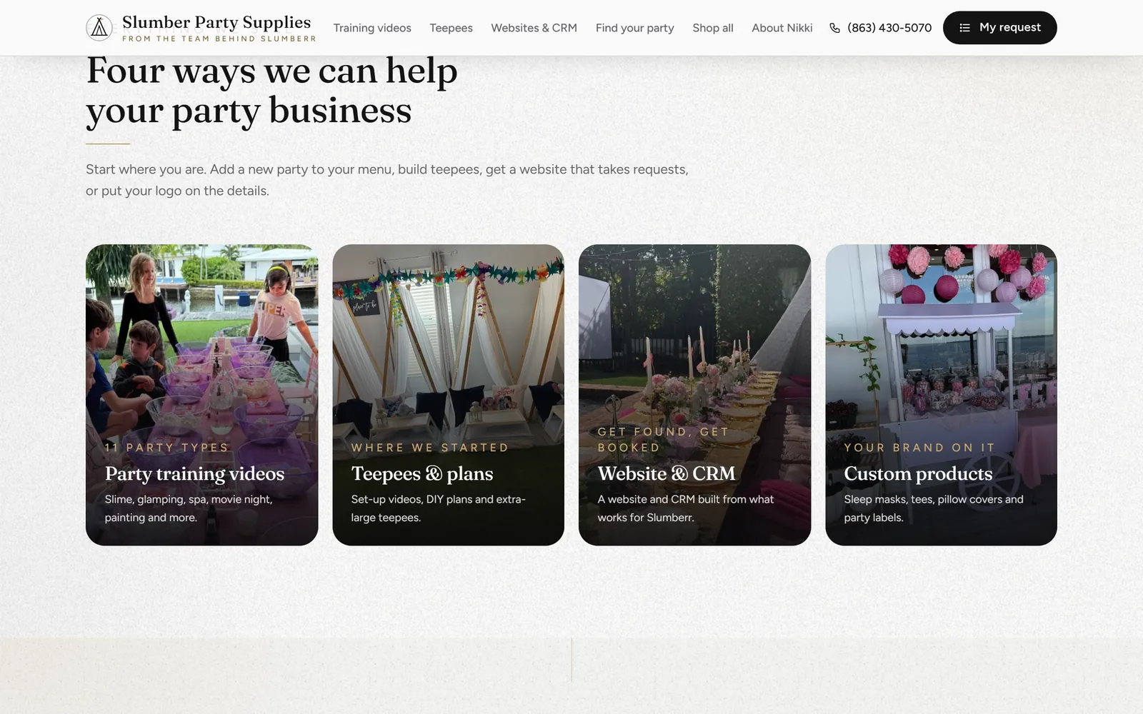 Slumber Party Supplies: a section further down the home page