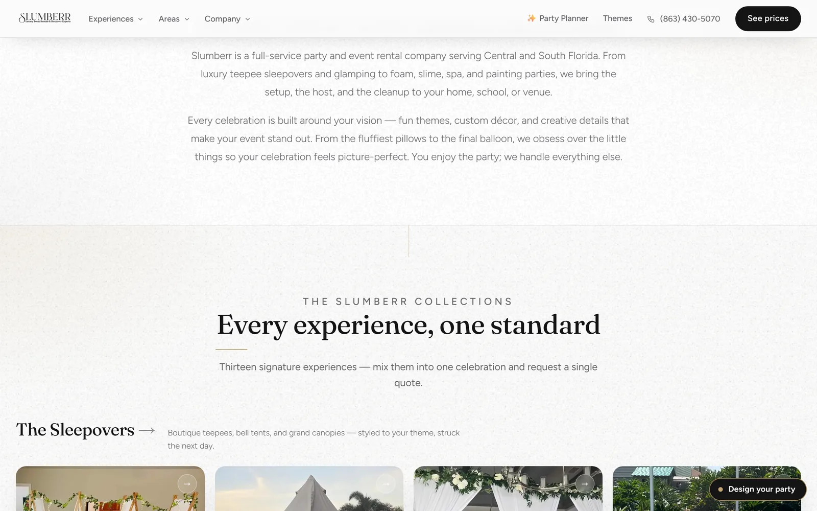 Slumberr: a section further down the home page