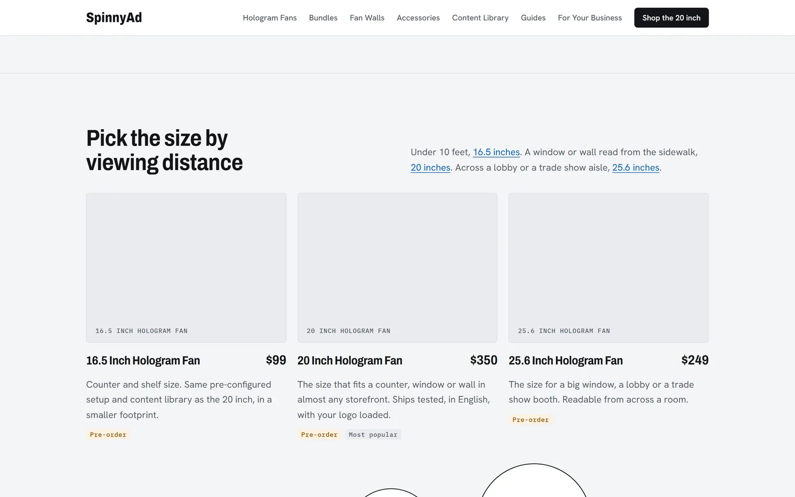 SpinnyAd: a section further down the home page