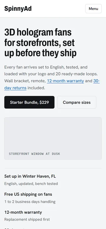 SpinnyAd home page on a phone