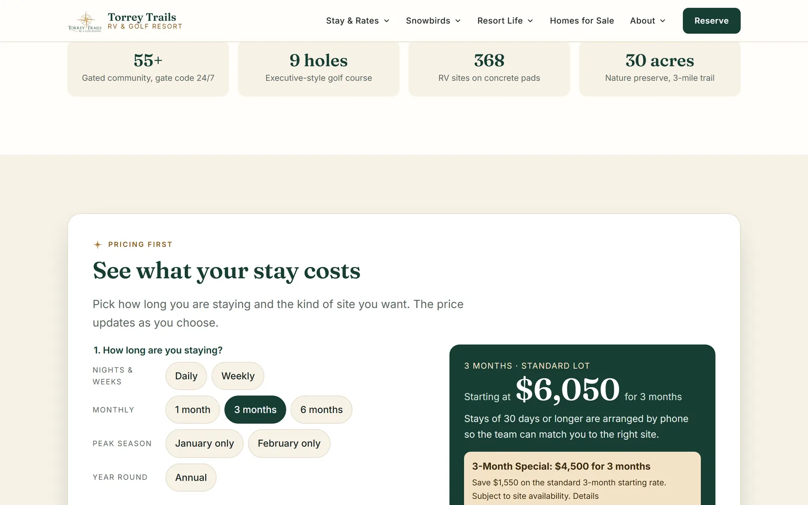 Torrey Trails RV & Golf Resort: a section further down the home page
