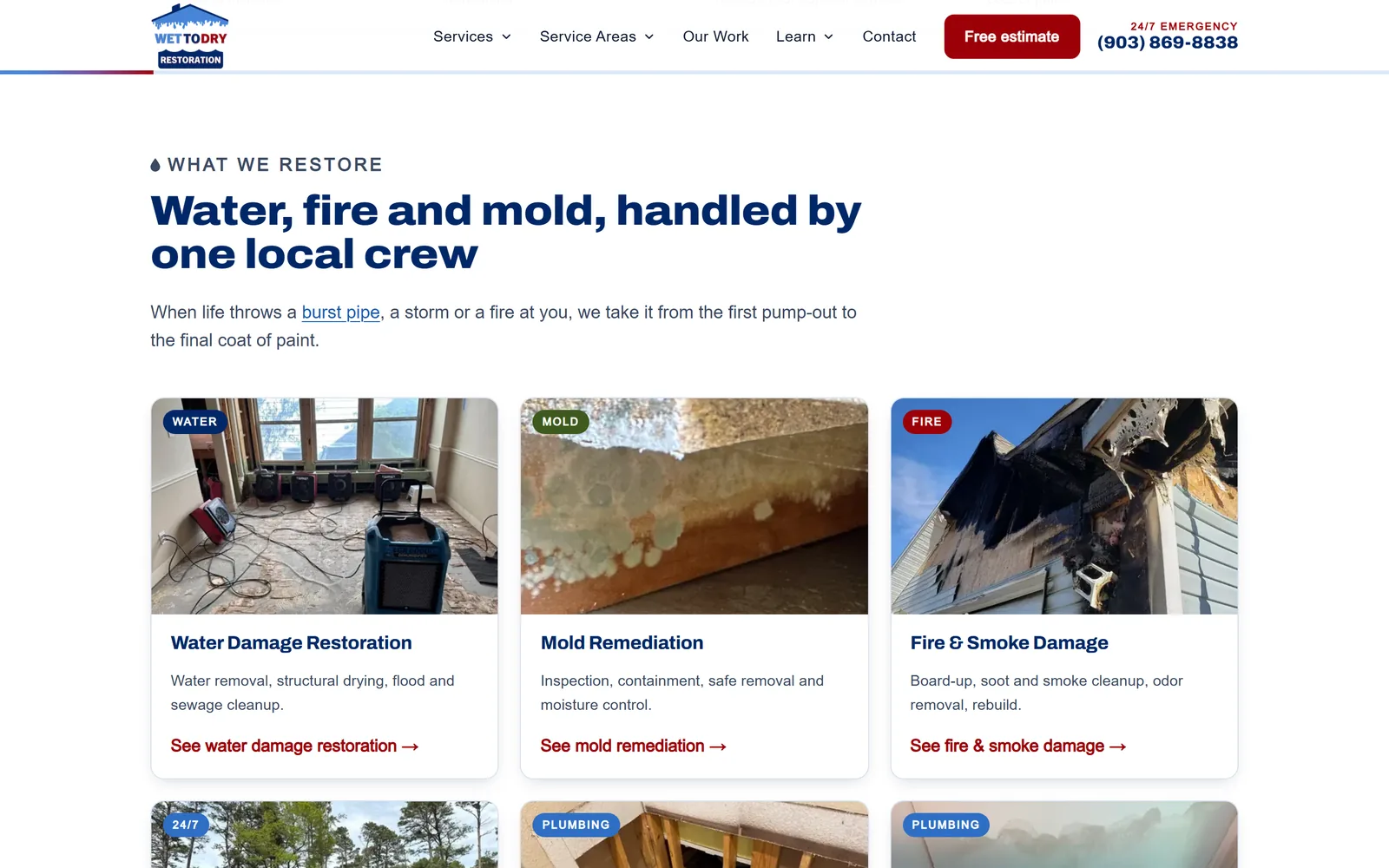 Wet To Dry Restoration: a section further down the home page