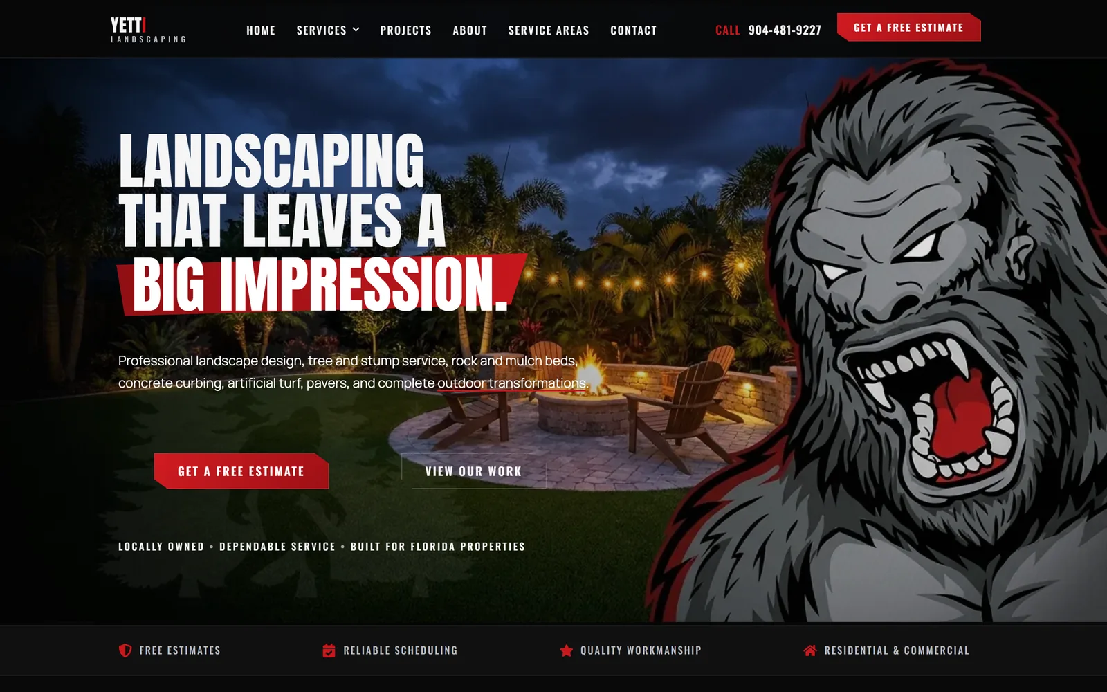 Yetti Landscape Design & Concrete Curbing home page on a desktop, captured October 18, 2026